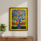 Handmade Gond Art Tree of Life with Deer Painting on Paper