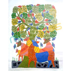 Handmade Gond Art Painting on Paper - Tree of Life with Deer