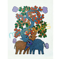 Gond Art Elephants and Tree Painting - Original Tribal Art on Paper