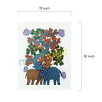 Gond Art Elephants and Tree Painting - Original Tribal Art on Paper