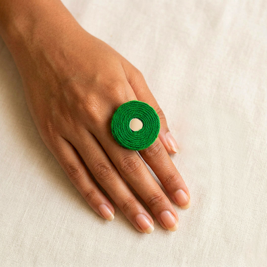 Handmade Green Jute Mirror Ring