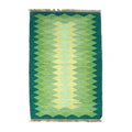 Gradient Diamond Kilim Rug - Handwoven Green & Yellow