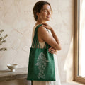 Dhokra Weaving Handcrafted Green Fish Motif Tote - Sustainable Woven Bag