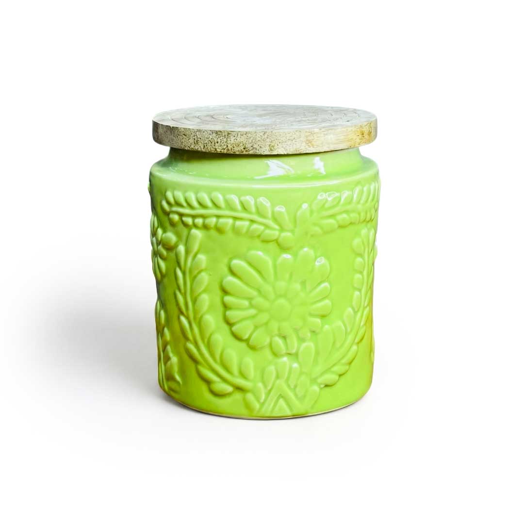 Handcrafted Assorted Embossed Floral Ceramic Jar Set