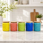 Handcrafted Assorted Embossed Floral Ceramic Jar Set