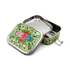 Pistachio Green Floral Hand Painted Stainless Steel Tiffin Box