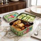 Pistachio Green Floral Hand Painted Stainless Steel Tiffin Box