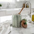 Green Leaf Pattern Ceramic Storage Jar with Wood Lid Set