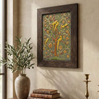 Detailed angle view of the hand-carved stone painting showcasing the texture and relief of the birds and leaves.