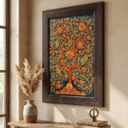 Close-up detail of the intricate hand-carved stone floral textures in the tree of life painting