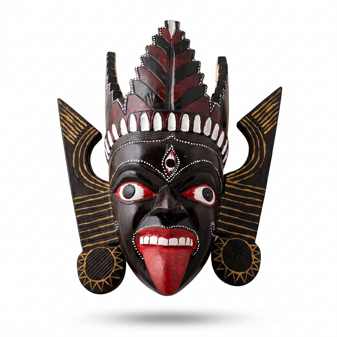 Gamari Wood Hand-Carved Fierce Goddess Kali Mask