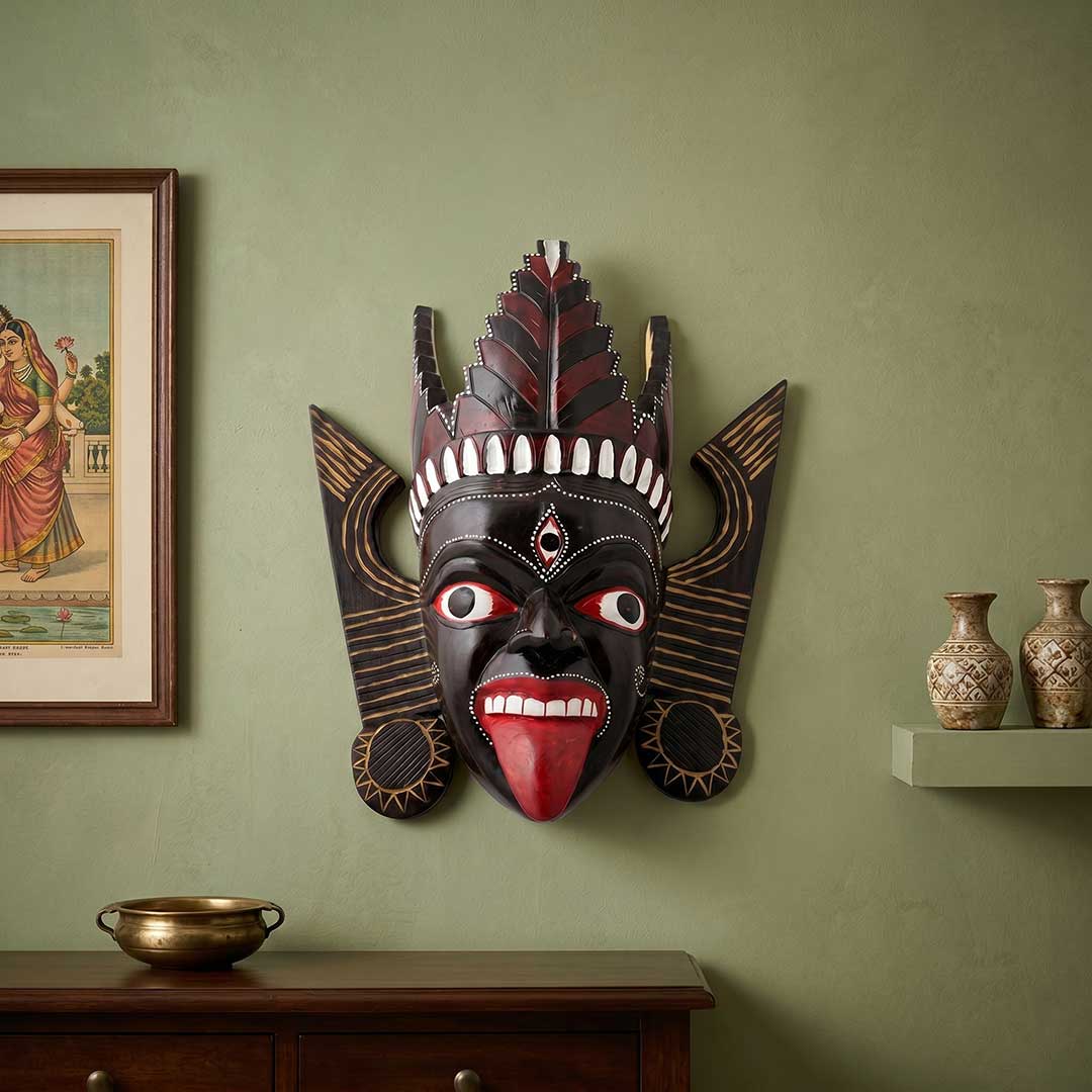 Gamari Wood Hand-Carved Fierce Goddess Kali Mask