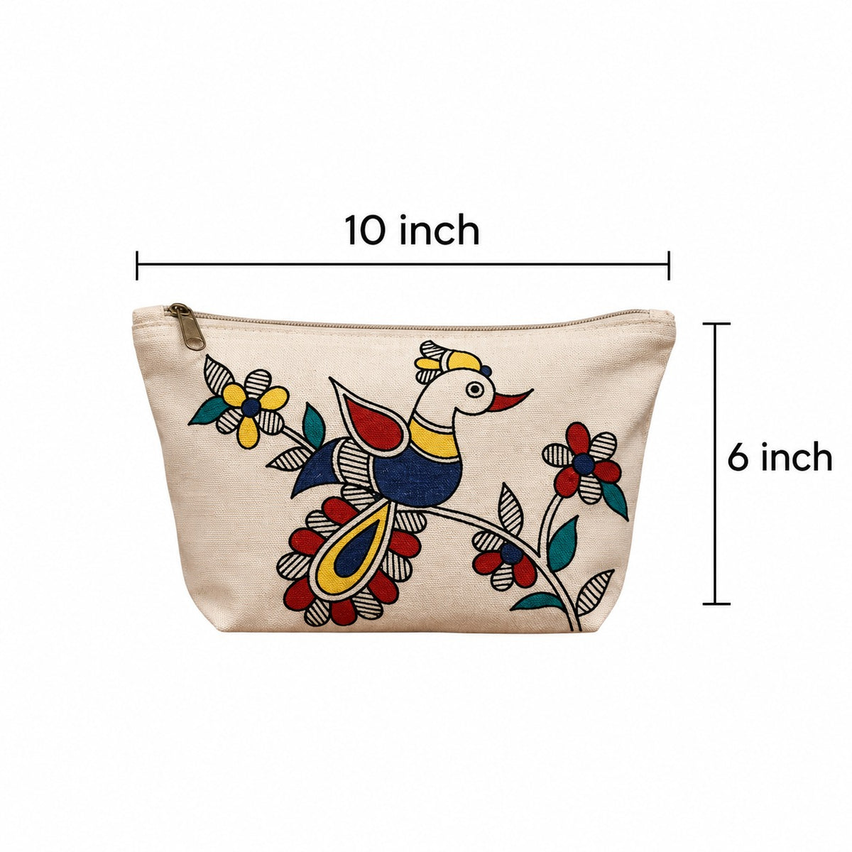 Product lifestyle view of the artisan cotton pouch for storage.