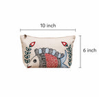 Size and dimension reference view of hand painted cotton canvas zipper pouch
