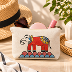 Reverse side of hand-painted natural cotton canvas zipper pouch