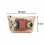 Back view of the natural beige cotton canvas makeup pouch showing fabric texture and seams