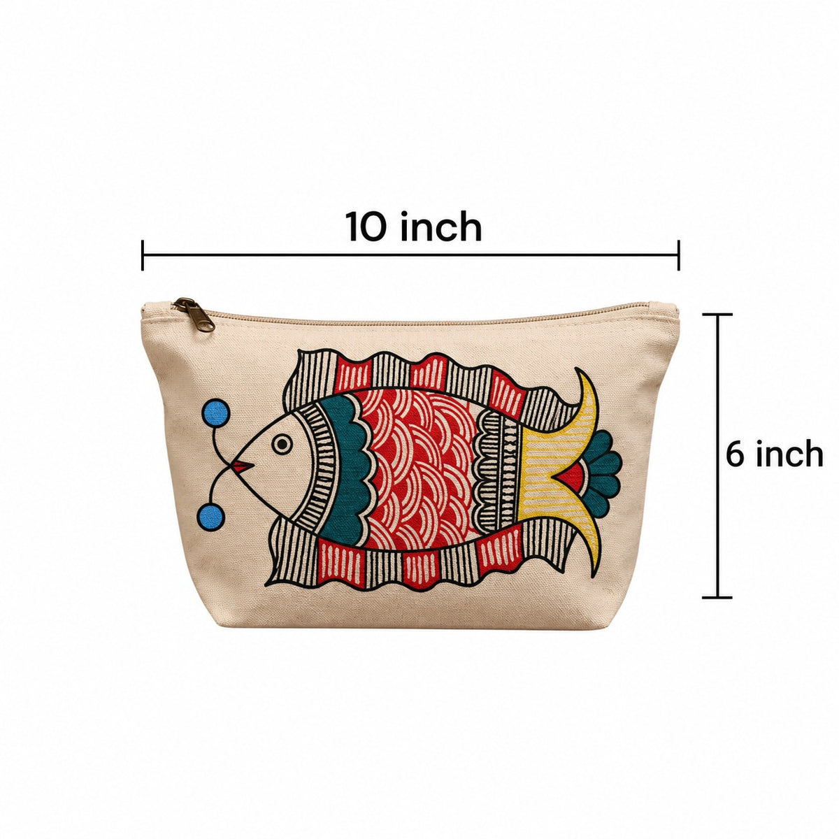 Back view of the natural beige cotton canvas makeup pouch showing fabric texture and seams