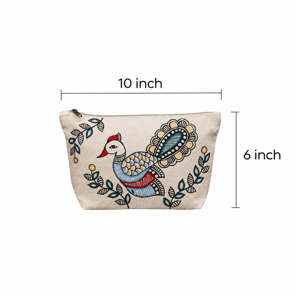 Back view of hand painted cotton pouch