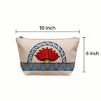 Top angled view of the hand painted cotton accessory pouch.