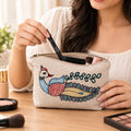 Back view of natural cotton canvas zipper pouch showing clean minimalist fabric finish
