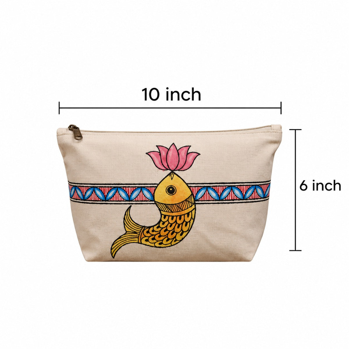 Back view of natural off-white cotton canvas zipper pouch