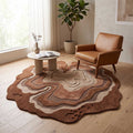Lifestyle view of the abstract wool rug placed in a modern living room setting.