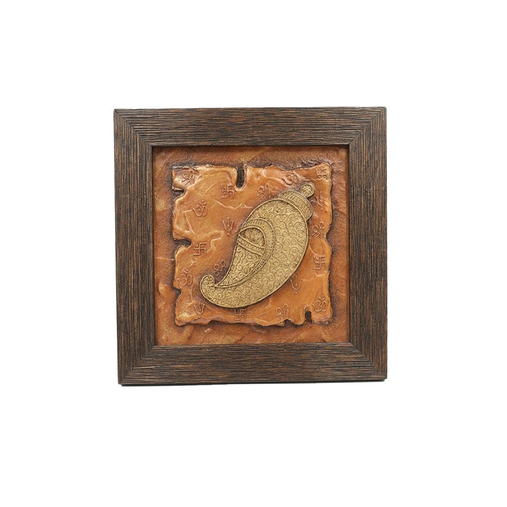 Handcrafted Decorative Stone Painting Wall Art with Gold Shankh Motif - hero front view