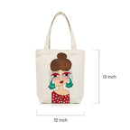 Quirky Hand-Painted Lady Portrait Canvas Tote Bag