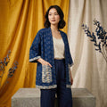 Indigo Block Print Handmade Overcoat - Artisanal Layering Jacket