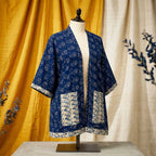 Indigo Block Print Handmade Overcoat - Artisanal Layering Jacket
