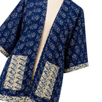 Indigo Block Print Handmade Overcoat - Artisanal Layering Jacket