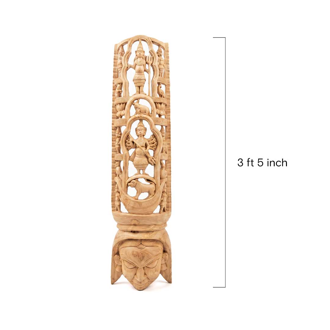 Hand-Carved Gamari Wood Mask with Intricate Sacred Headdress
