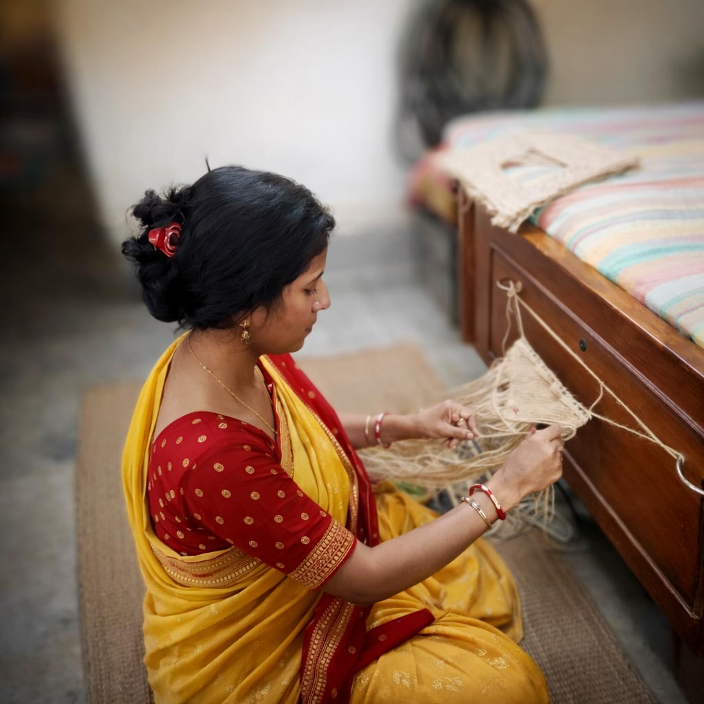 Red Jute Crochet Rose Clutch Bag with Chain
