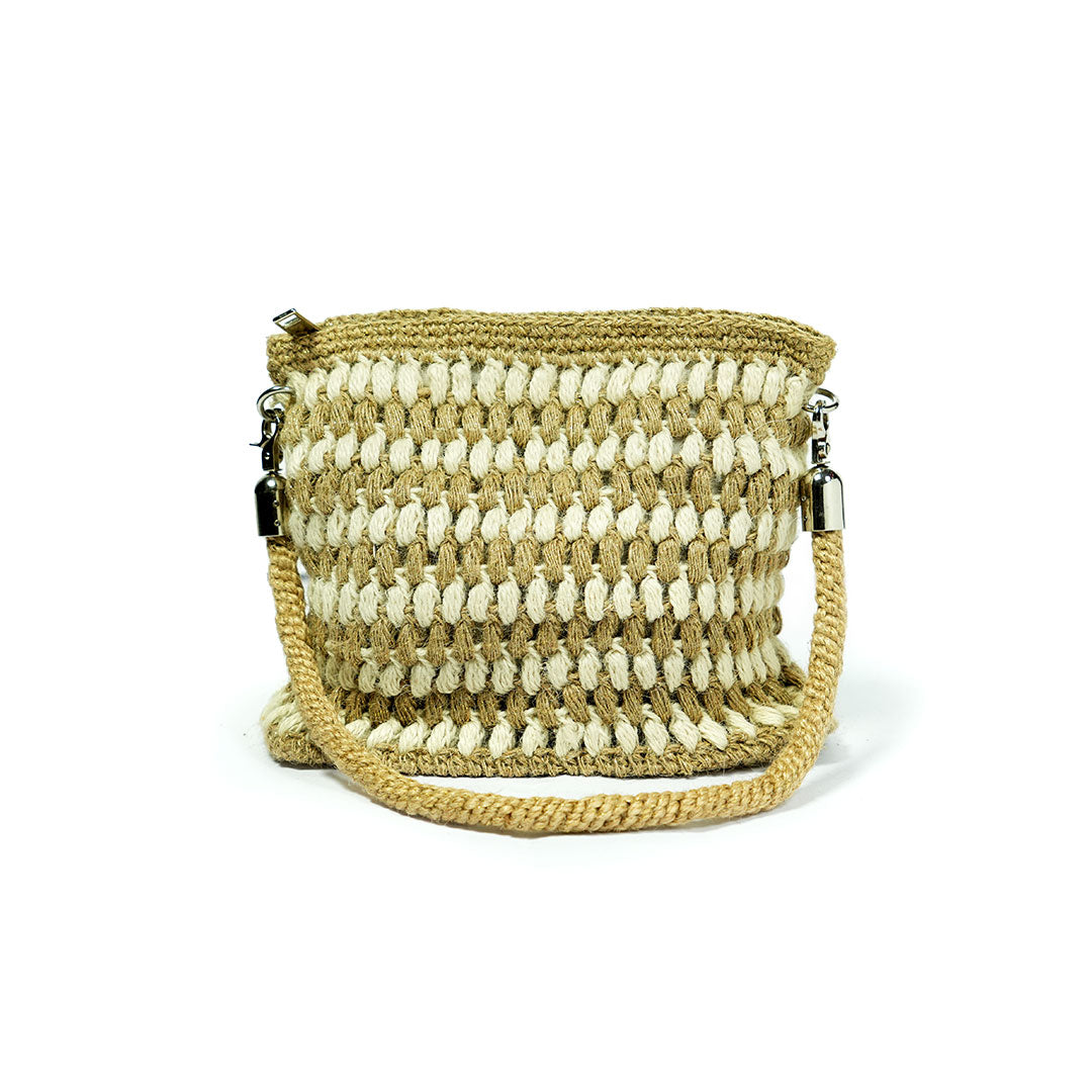 Handmade Jute Woven Small Bag with Rope Handle | Natural & Cream
