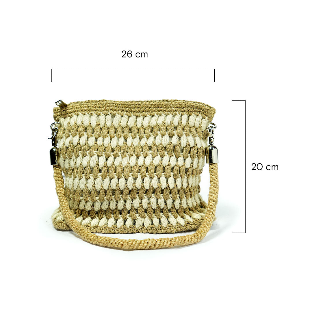 Handmade Jute Woven Small Bag with Rope Handle | Natural & Cream