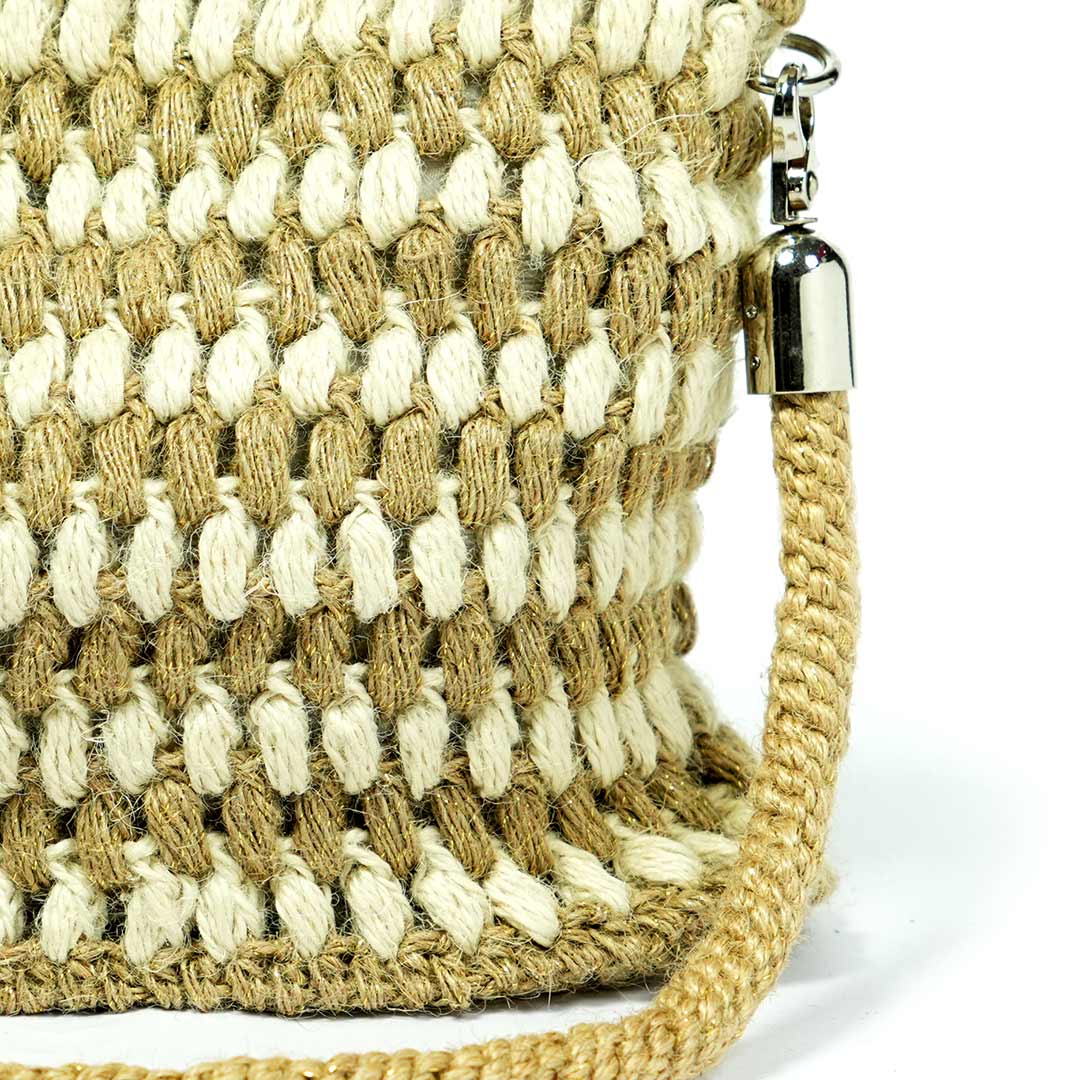 Handmade Jute Woven Small Bag with Rope Handle | Natural & Cream