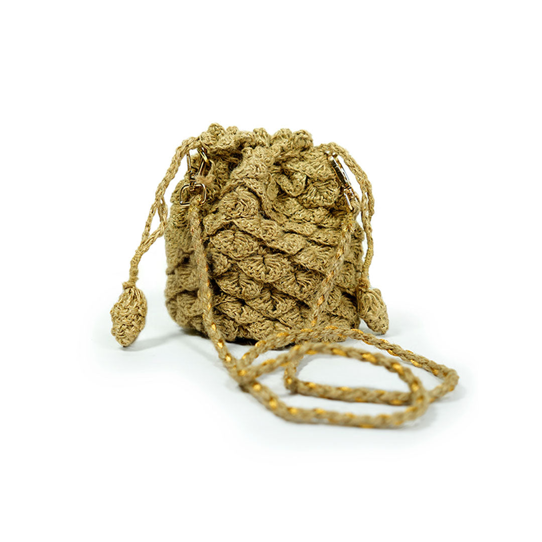 Jute Drawstring Crossbody Bag | Crocheted Design