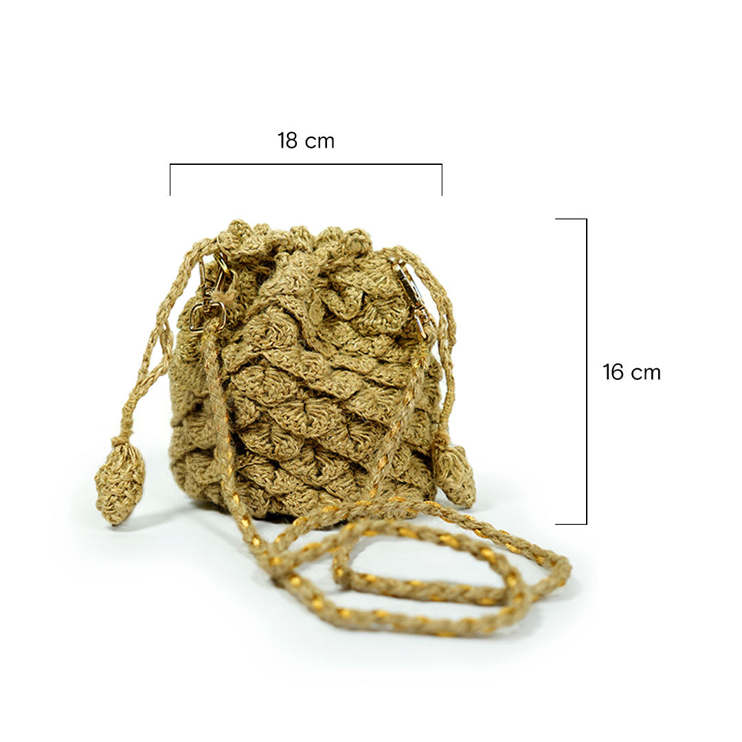 Jute Drawstring Crossbody Bag | Crocheted Design
