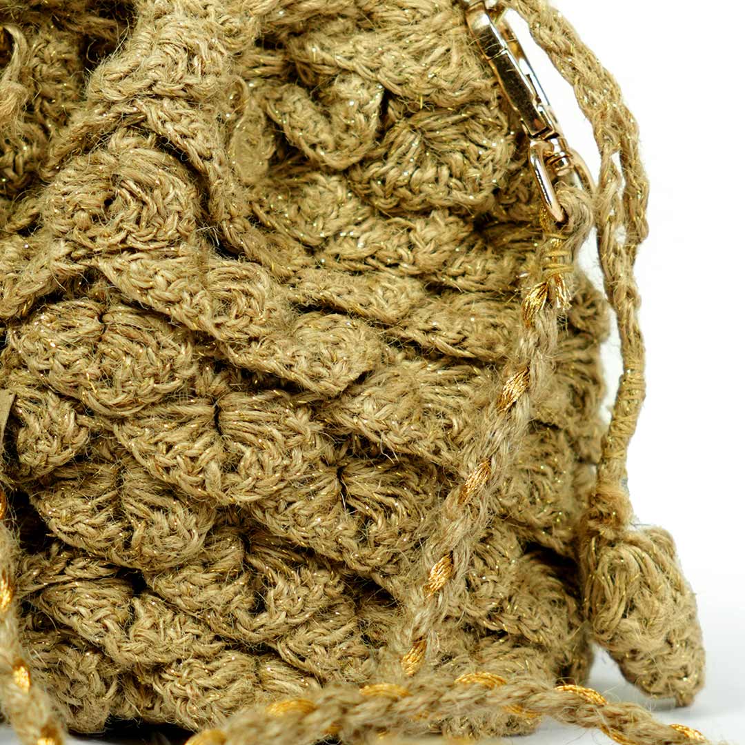 Jute Drawstring Crossbody Bag | Crocheted Design