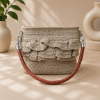 Hand-Woven Jute Ruffle Bucket Bag with Textured Handle