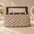 Hand-Woven Jute Scale Pattern Clutch with Wooden Handle