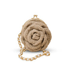 Hand-Woven Jute Rose Petal Clutch with Pearl Chain