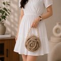 Hand-Woven Jute Rose Petal Clutch with Pearl Chain