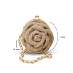 Hand-Woven Jute Rose Petal Clutch with Pearl Chain