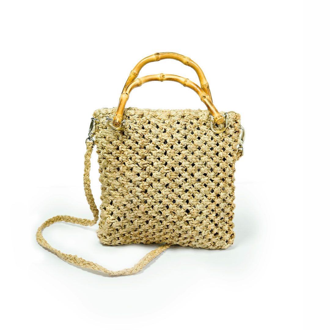 Jute Macrame Handbag with Bamboo Handles & Shoulder Strap