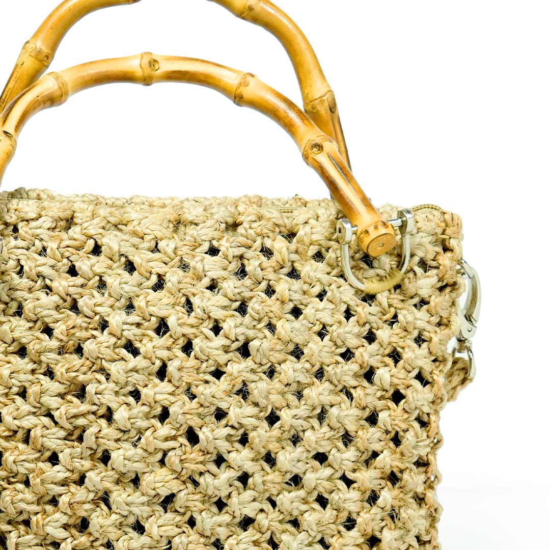 Jute Macrame Handbag with Bamboo Handles & Shoulder Strap