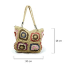 Jute Crochet Granny Square Tote Bag with Rope Handles