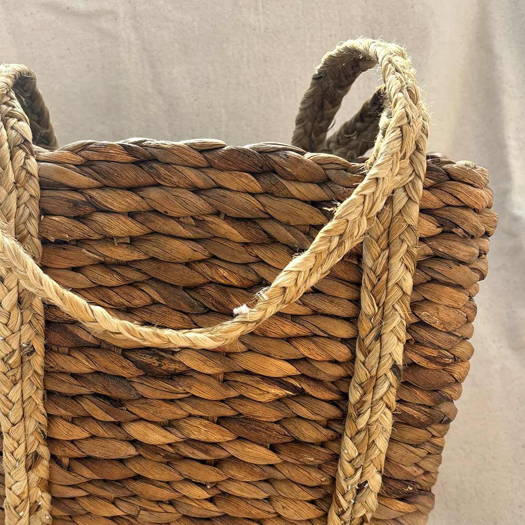 Handwoven Jute Basket Bag with Braided Handles