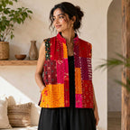 Artisan Patchwork Kantha Stitch Quilted Cotton Waistcoat