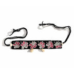 Pink Hibiscus Kantha Stitch Choker with Cowrie Shell Accents